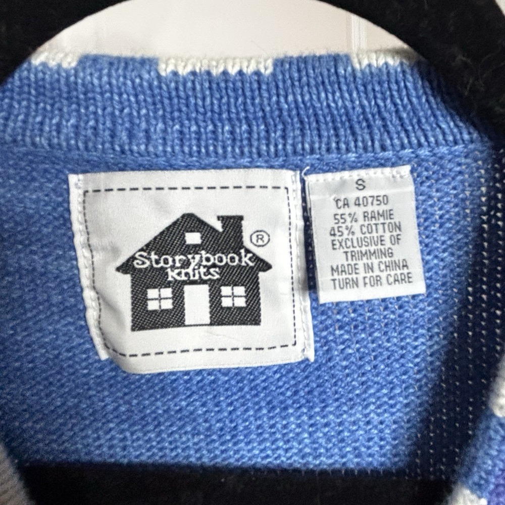 Vintage Storybook Knits Cardigan Womens S Blue Angels Cherubs Granny Sweater 90s - Picture 3 of 8